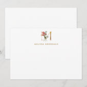 De Correspondance Lettre or M Monogramme Florale Carte Note (Devant / Derrière)