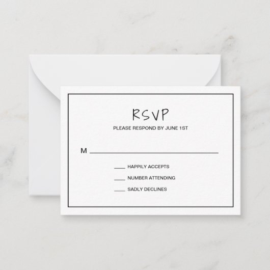 De Correspondance Mini carte RSVP Mariage moderne minimaliste simple (Devant)