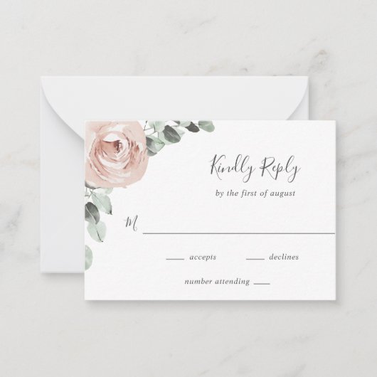 De Correspondance Mini carte RSVP Rose rose Floral Dusty (Devant)