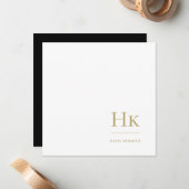 De Correspondance Monogram Black Gold Simple Elegant Carte pour note (Devant/Arrière en situation)