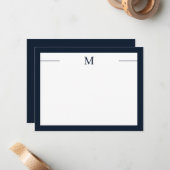 De Correspondance Monogramme Cadre moderne Marine Carte à note blanc (Devant/Arrière en situation)