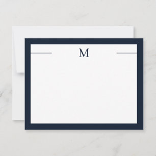 De Correspondance Monogramme Cadre moderne Marine Carte à note blanc
