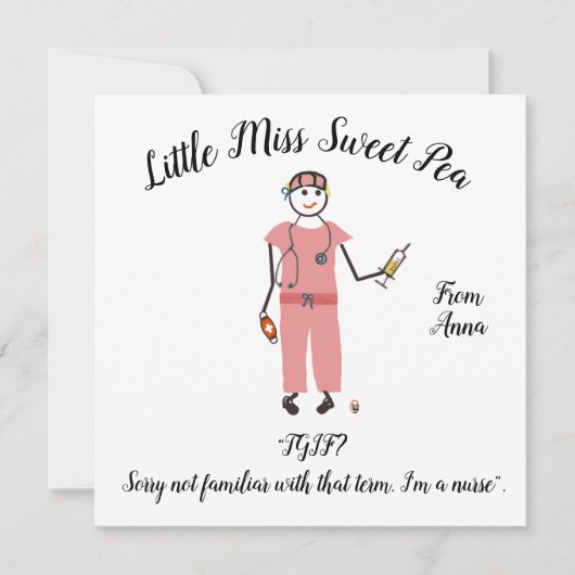 De Correspondance Note Carte Little Miss Sweet Pea - Infirmière (Devant)