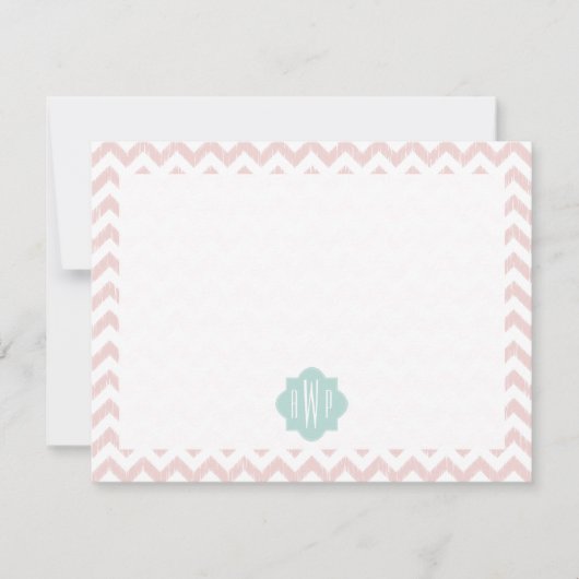 De Correspondance Peach Chevron Ikat Carte pour notes plat monogramm (Devant)