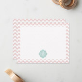 De Correspondance Peach Chevron Ikat Carte pour notes plat monogramm (Devant/Arrière en situation)