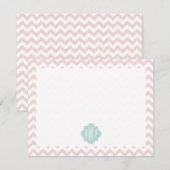 De Correspondance Peach Chevron Ikat Carte pour notes plat monogramm (Devant / Derrière)