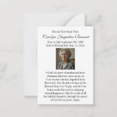 De Correspondance Prière commémorative funéraire catholique Carte Sa (Dos)