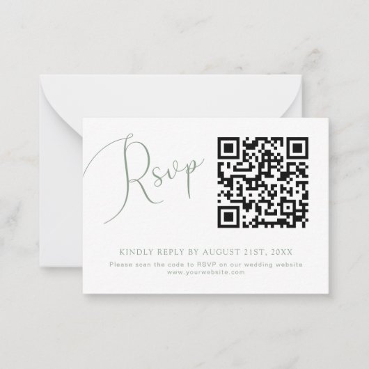 De Correspondance Sage Green QR Code Mariage Site Web Carte RSVP (Devant)