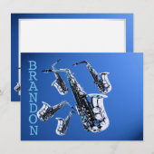 De Correspondance Saxophone Music Merci bleu carte plat (Devant / Derrière)