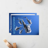 De Correspondance Saxophone Music Merci bleu carte plat (Devant/Arrière en situation)