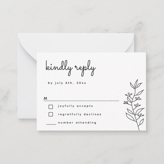 De Correspondance Script botanique BUDGET Simple Mariage Carte RSVP (Devant)