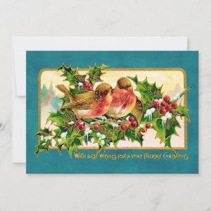 De Correspondance Vintage Noël Greeting Oiseaux Carte Holly Note