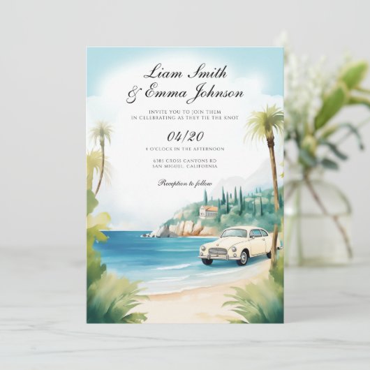 De Cote d'Azur landschap bruiloft uitnodiging (Staand voorkant)
