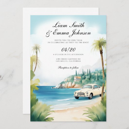 De Cote d'Azur landschap bruiloft uitnodiging (Voorkant / Achterkant)