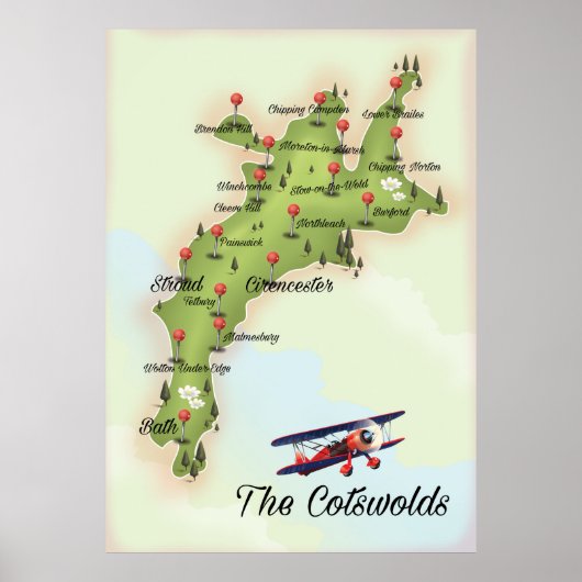 De Cotswolds Vintage Kaart Poster (Voorkant)