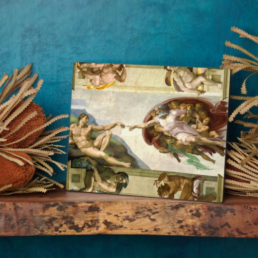 De creatie van Adam door Michelangelo Fine Art Fotoplaat (Zijkant)