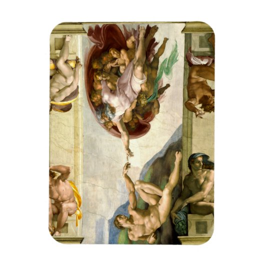 De creatie van Adam door Michelangelo Fine Art Magneet (Verticaal)