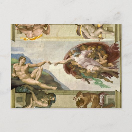 De creatie van Adam, Sistine Chapel, Michelangelo Briefkaart (Voorkant)