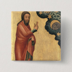 De creatie van de zon, maan en sterren vierkante button 5,1 cm