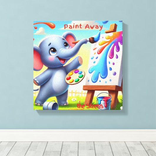 De creatieve ontsnapping van de olifant canvas afdruk (Insitu (Houten vloer))