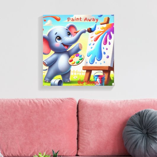 De creatieve ontsnapping van de olifant canvas afdruk (Insitu (Woonkamer))