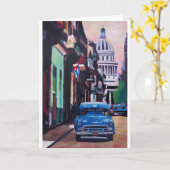 De Cubaanse Scène van de Straat Oldtimer in Havana Kaart (Gele Bloem)