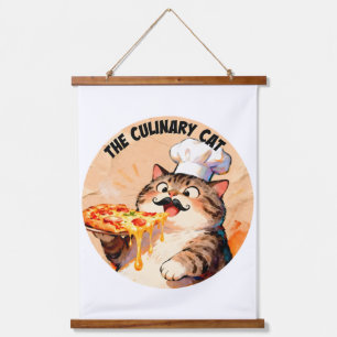 De Culinaire Kat met Pizzakat Chef die Pizza Vasth Hangend Wandkleed