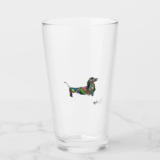 De Dachshund glazen beker 16 oz. (Voorkant)