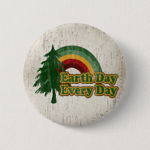 De Dag van de aarde Elke Dag, Retro Regenboog Ronde Button 5,7 Cm
