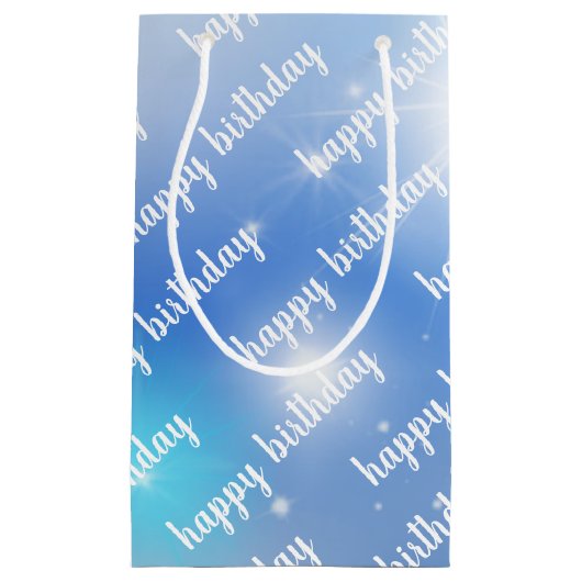 de dag van de blauwe en witte bokeh klein cadeauzakje (Voorkant)