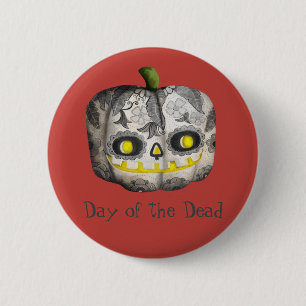 De dag van de dode pompoensuikerschedel ronde button 5,7 cm