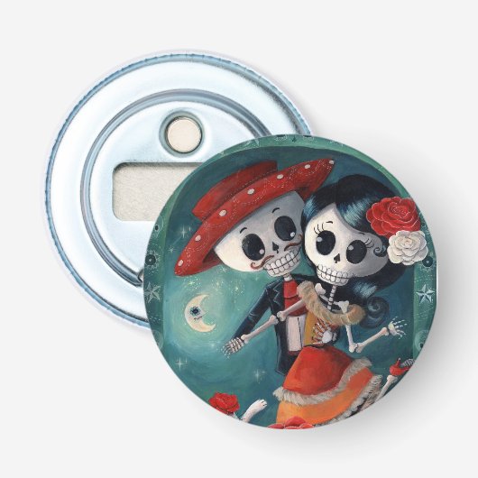 De dag van de dode skeletovers button flesopener (Voorkant)