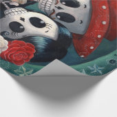 De dag van de dode skeletovers cadeaupapier (Hoek)