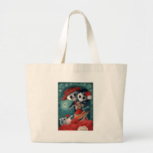 De dag van de dode skeletovers grote tote bag