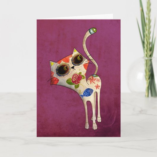 De dag van de Dode Witte Leuke Kat Kaart (Voorkant)