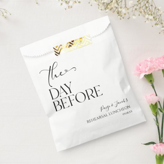 De dag voor de minimale bruiloft repetitie lunch bedankzakje (Gezegeld)
