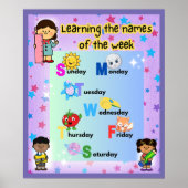 De dagen van de week kleurrijk leren poster (Voorkant)