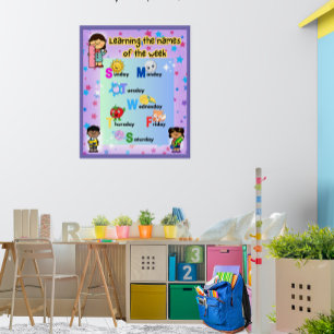 De dagen van de week kleurrijk leren poster