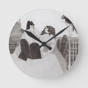 De dame aan de kleedtafel (inkt en was) ronde klok