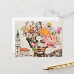 De Dame Collage Bloemen en Gebouwen Briefkaart