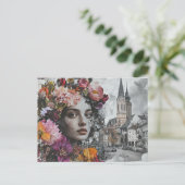 De Dame Collage Met Bloemen en Gebouwen Briefkaart (Staand voorkant)