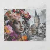 De Dame Collage Met Bloemen en Gebouwen Briefkaart (Voorkant)
