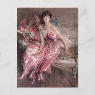 De dame in roze (1916) door Giovanni Boldini Briefkaart
