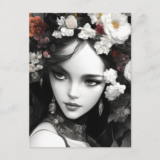 De dame met bloemen in haar Briefkaart (Voorkant)