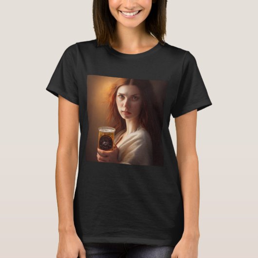 de dame met het bier t-shirt (Voorkant)