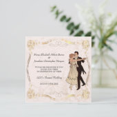 De Dansende Couple Wedding Uitnodiging uit 1920 (Staand voorkant)