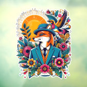 De Dapper Vos en kleurrijke bloemen Raamsticker (Vel 3)