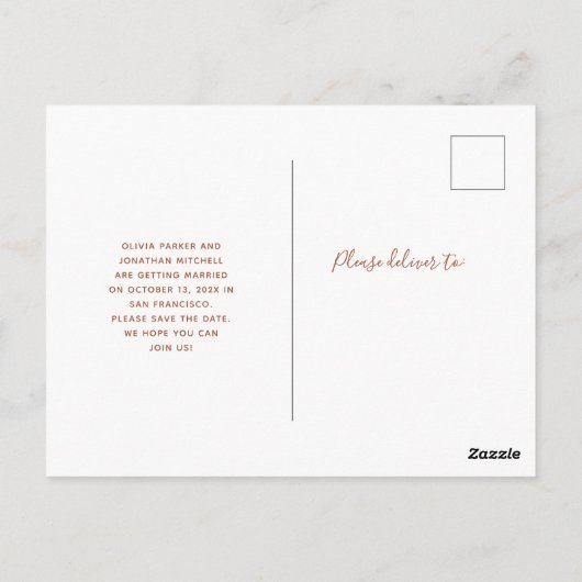 De datum opslaan | Boho Terracotta Four Photo Coll Briefkaart (Achterkant)