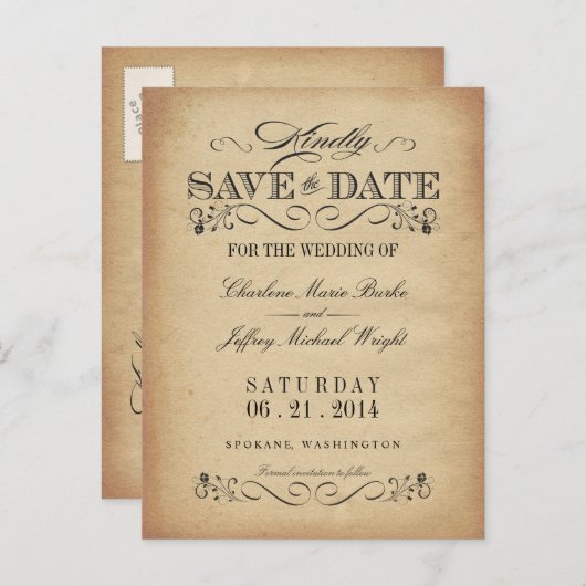 De datum opslaan perkament Briefkaart (Voorkant / Achterkant)