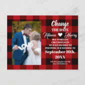 de datum van de bruinkool van buffalo plaid rustic aankondigingskaart (Voorkant)